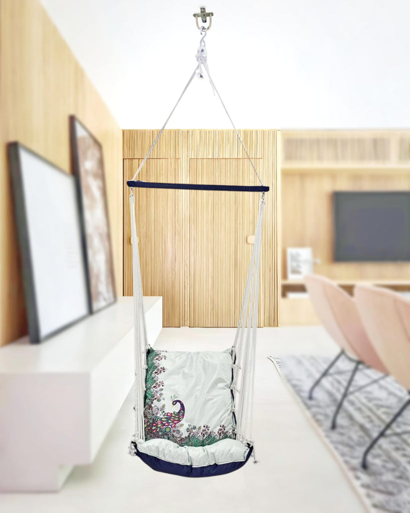 Peacock Printed Cotton Garden Hammock Swing For Adult & Kids Hammock Hanging Jhula Indoor & Outdoor For Home | Hanging Chair For Balcony, With 150 Kgs Weight Capacity
