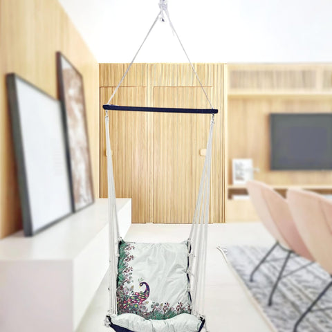 Peacock Printed Cotton Garden Hammock Swing For Adult & Kids Hammock Hanging Jhula Indoor & Outdoor For Home | Hanging Chair For Balcony, With 150 Kgs Weight Capacity