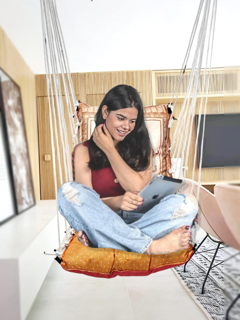 Elephant Print Cotton Garden Hammock Swing For Adult & Kids Hammock Hanging Jhula Indoor & Outdoor For Home | Hanging Chair For Balcony, With 150 Kgs Weight Capacity