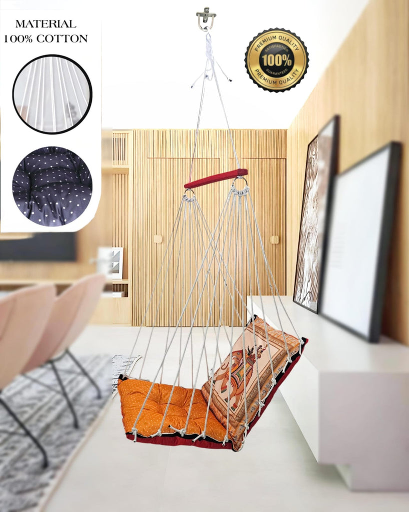 Elephant Print Cotton Garden Hammock Swing For Adult & Kids Hammock Hanging Jhula Indoor & Outdoor For Home | Hanging Chair For Balcony, With 150 Kgs Weight Capacity