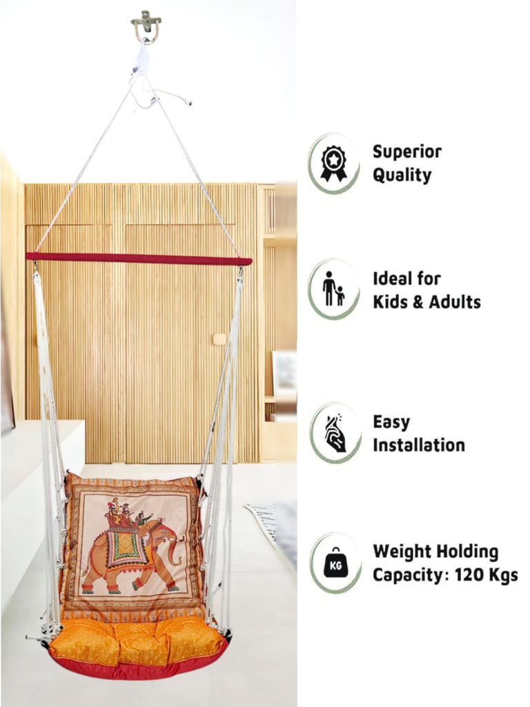 Elephant Print Cotton Garden Hammock Swing For Adult & Kids Hammock Hanging Jhula Indoor & Outdoor For Home | Hanging Chair For Balcony, With 150 Kgs Weight Capacity