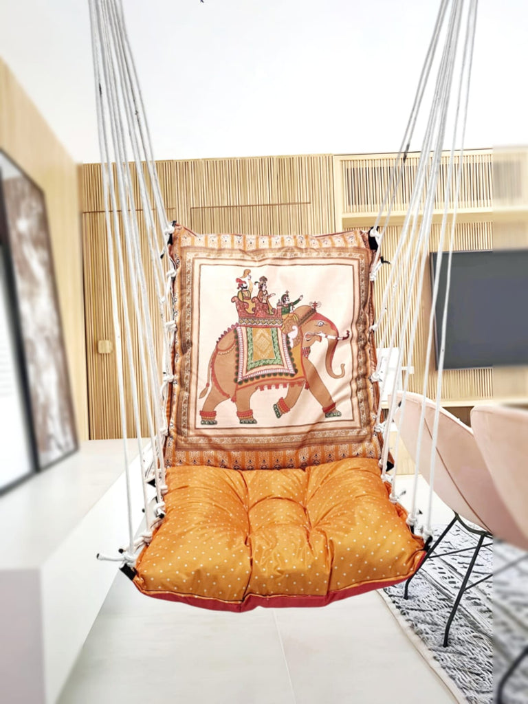 Elephant Print Cotton Garden Hammock Swing For Adult & Kids Hammock Hanging Jhula Indoor & Outdoor For Home | Hanging Chair For Balcony, With 150 Kgs Weight Capacity