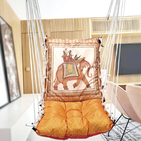 Elephant Print Cotton Garden Hammock Swing For Adult & Kids Hammock Hanging Jhula Indoor & Outdoor For Home | Hanging Chair For Balcony, With 150 Kgs Weight Capacity