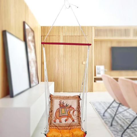 Elephant Print Cotton Garden Hammock Swing For Adult & Kids Hammock Hanging Jhula Indoor & Outdoor For Home | Hanging Chair For Balcony, With 150 Kgs Weight Capacity