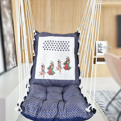 Blue Print Cotton Garden Hammock Swing For Adult & Kids Hammock Hanging Jhula Indoor & Outdoor For Home | Hanging Chair For Balcony, With 150 Kgs Weight Capacity