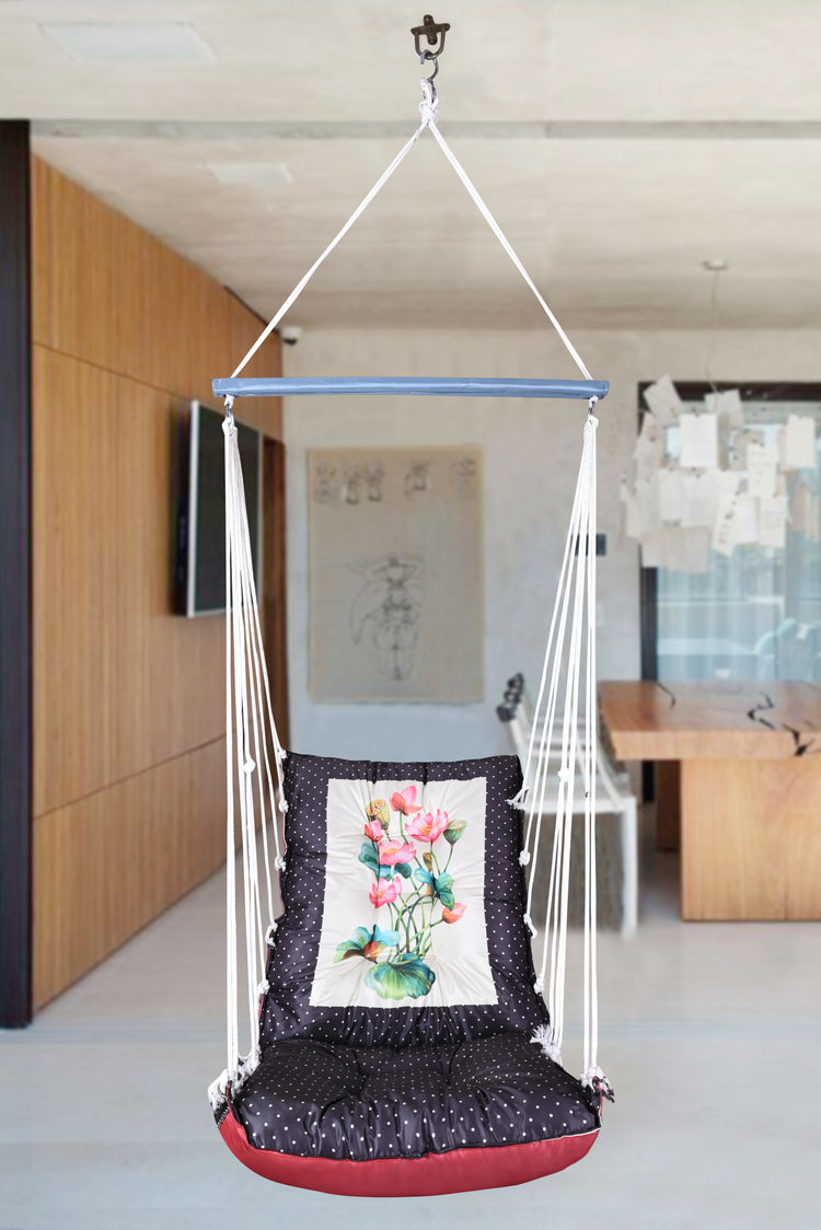 Flower Printed Cotton Garden Hammock Swing For Adult & Kids Hammock Hanging Jhula Indoor & Outdoor For Home | Hanging Chair For Balcony, With 150 Kgs Weight Capacity