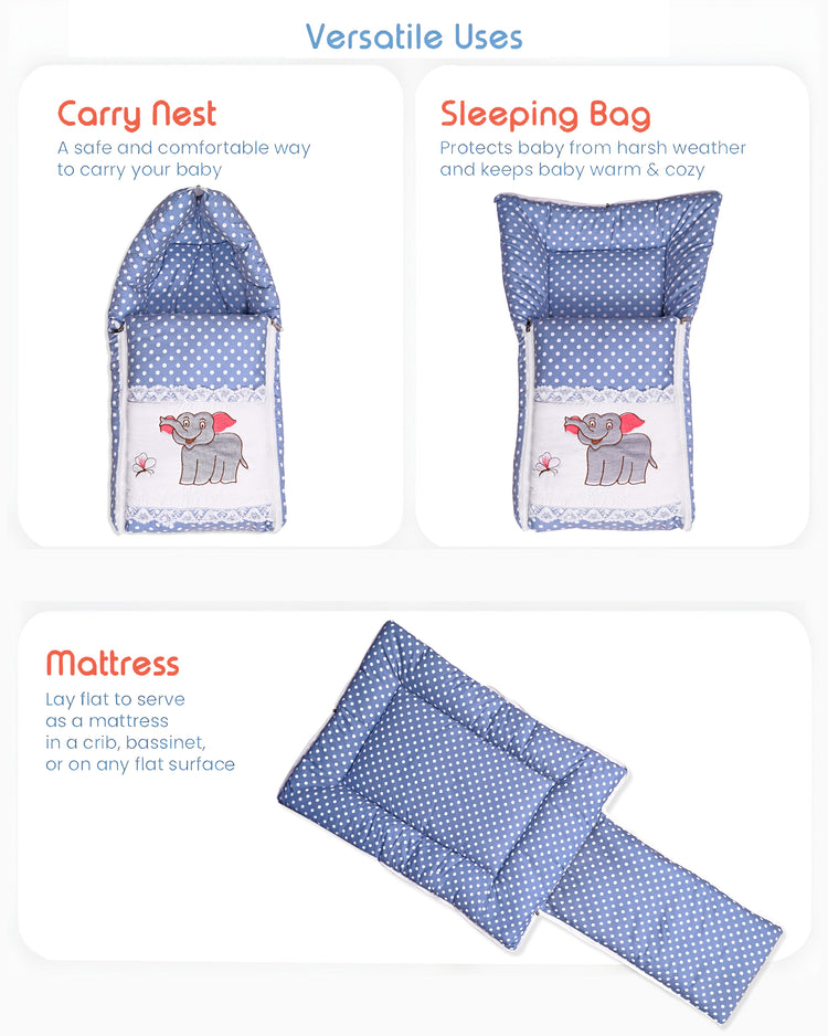 Embroidery Blue Dot Elephant Sleeping Bag & Carry Nest, Cotton Baby Bedding for New Born & Infant (Copy)