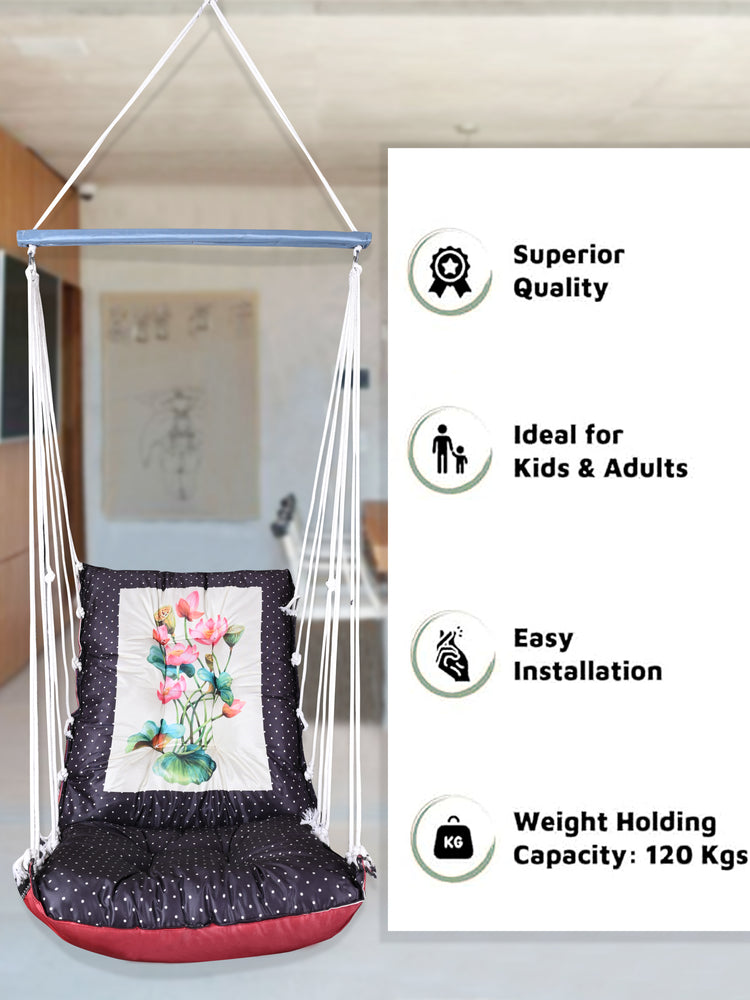 Flower Printed Cotton Garden Hammock Swing For Adult & Kids Hammock Hanging Jhula Indoor & Outdoor For Home | Hanging Chair For Balcony, With 150 Kgs Weight Capacity