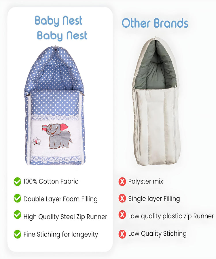 Embroidery Blue Dot Elephant Sleeping Bag & Carry Nest, Cotton Baby Bedding for New Born & Infant (Copy)