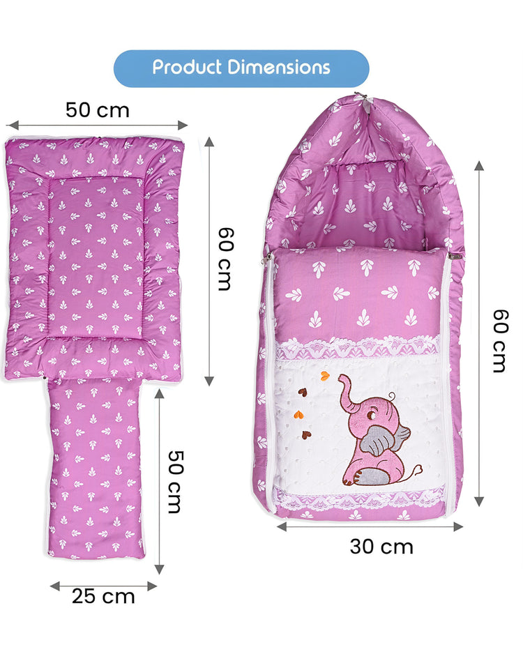 Embroidery Purple Elephant Sleeping Bag & Carry Nest, Cotton Baby Bedding for New Born & Infant