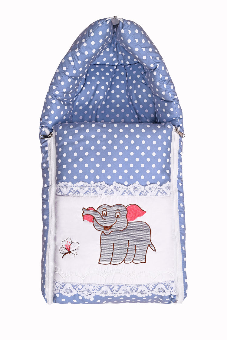 Embroidery Blue Dot Elephant Sleeping Bag & Carry Nest, Cotton Baby Bedding for New Born & Infant (Copy)