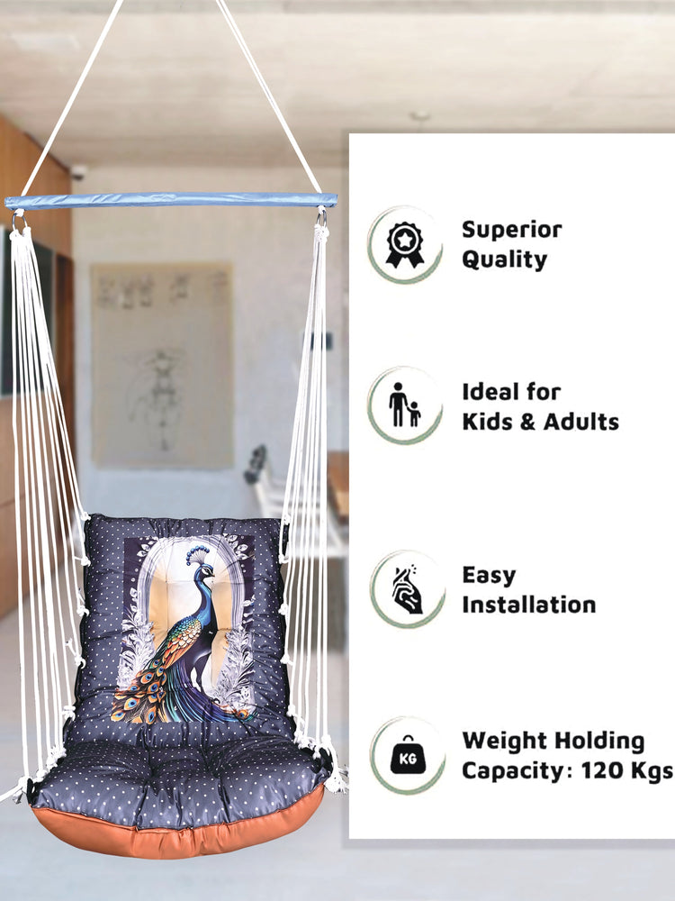 Peacock Printed Cotton Garden Hammock Swing For Adult & Kids Hammock Hanging Jhula Indoor & Outdoor For Home | Hanging Chair For Balcony, With 150 Kgs Weight Capacity