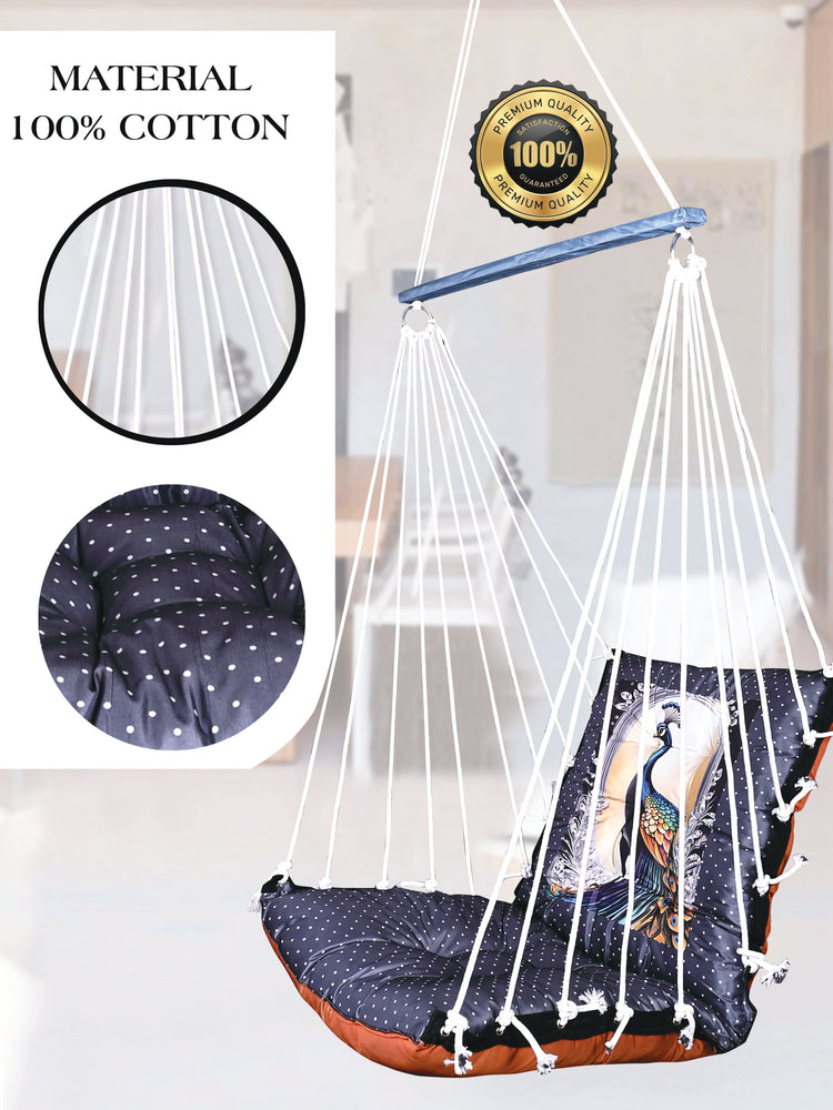 Peacock Printed Cotton Garden Hammock Swing For Adult & Kids Hammock Hanging Jhula Indoor & Outdoor For Home | Hanging Chair For Balcony, With 150 Kgs Weight Capacity