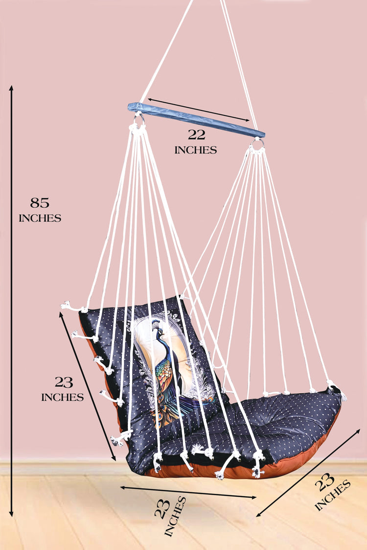 Peacock Printed Cotton Garden Hammock Swing For Adult & Kids Hammock Hanging Jhula Indoor & Outdoor For Home | Hanging Chair For Balcony, With 150 Kgs Weight Capacity