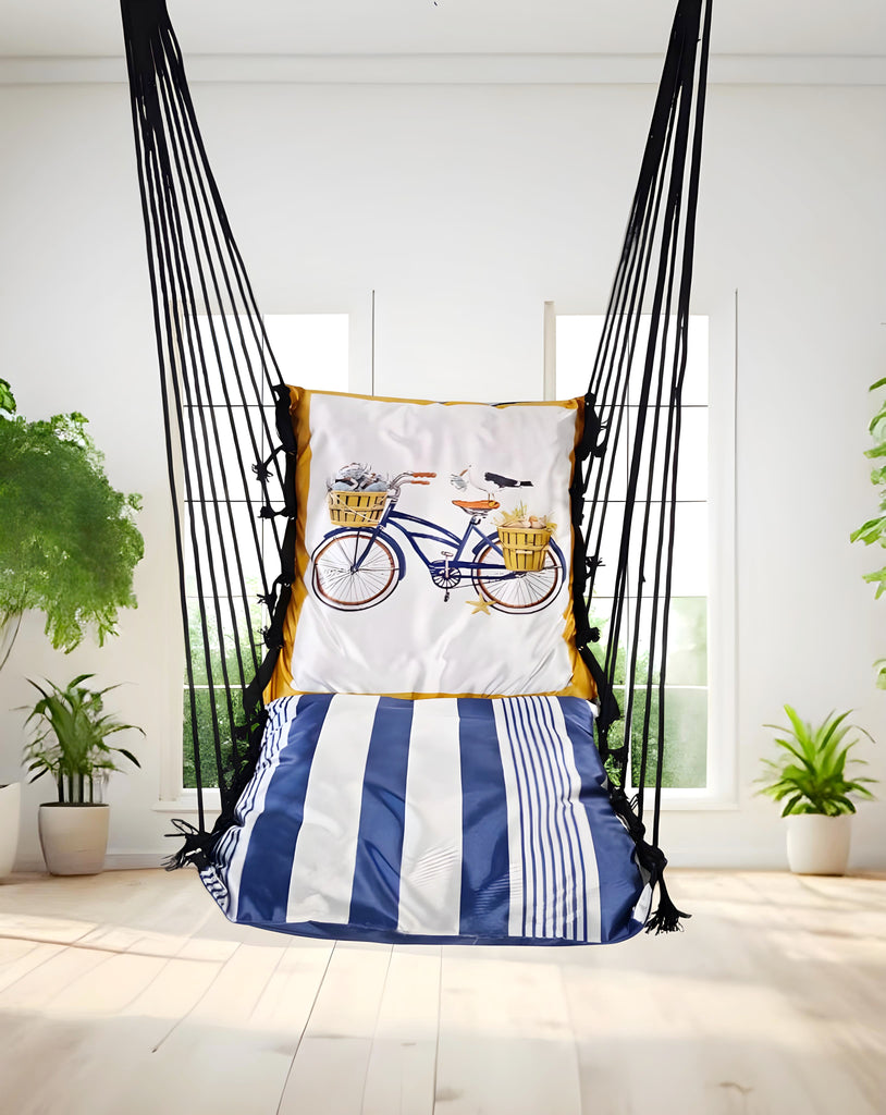 Cycle Printed Cotton Garden Hammock Swing For Adult & Kids Hammock Hanging Jhula Indoor & Outdoor For Home | Hanging Chair For Balcony, With 150 Kgs Weight Capacity