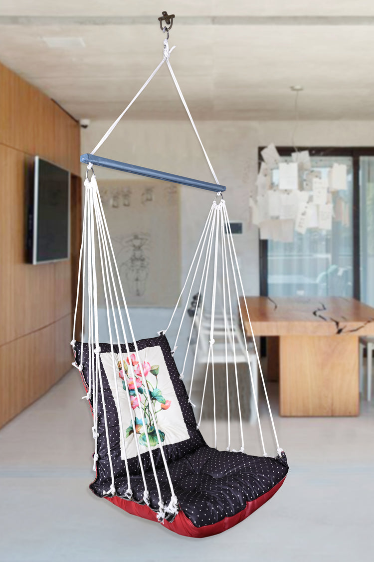 Flower Printed Cotton Garden Hammock Swing For Adult & Kids Hammock Hanging Jhula Indoor & Outdoor For Home | Hanging Chair For Balcony, With 150 Kgs Weight Capacity