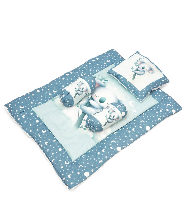 Sky Blue Baby Bedding Set with Cute Design, Cotton Sleeping Bag with Mattress and Pillow Portable Bassinet for Baby Carrying &Sleeping, 0-24 Months