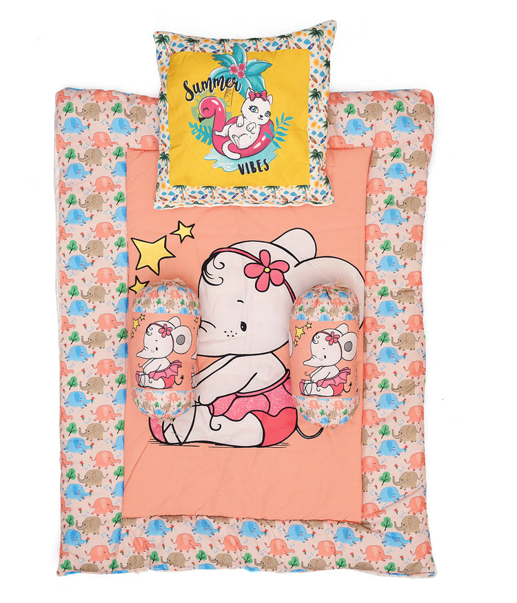 Baby Bedding Set with Cute Design, Cotton Sleeping Bag with Mattress and Pillow Portable Bassinet for Baby Carrying &Sleeping, 0-24 Months