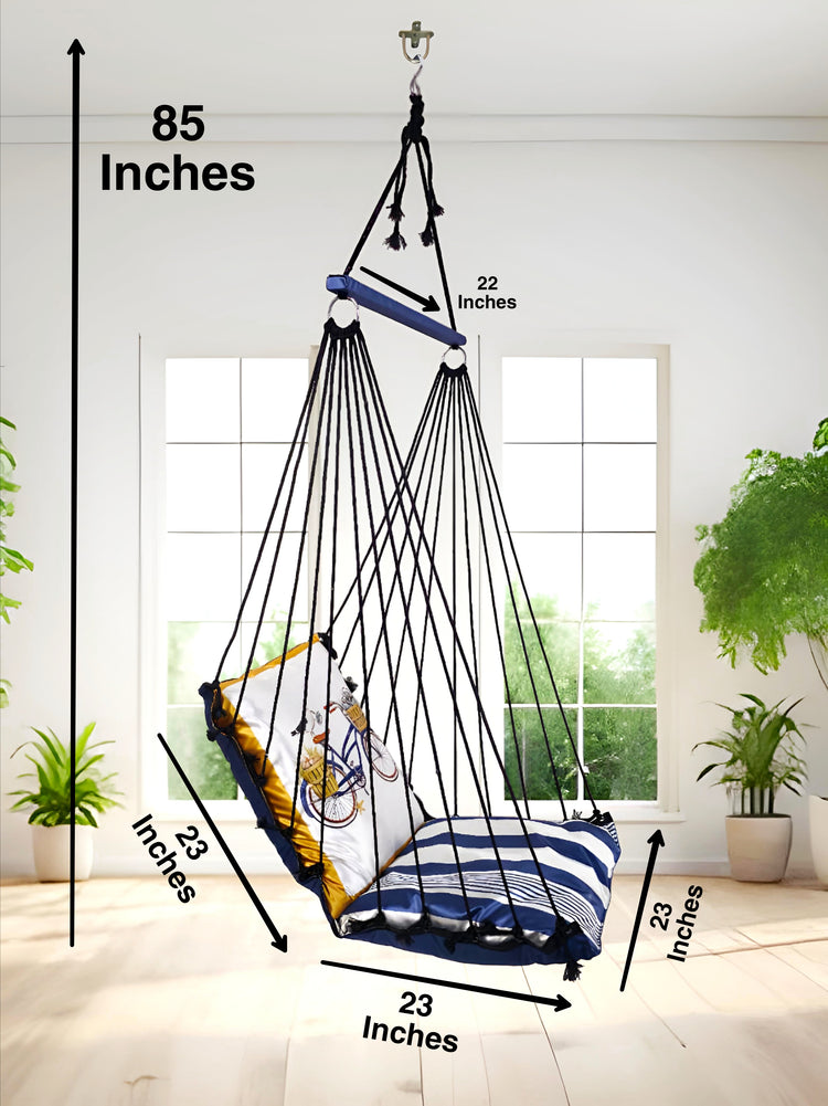 Cycle Printed Cotton Garden Hammock Swing For Adult & Kids Hammock Hanging Jhula Indoor & Outdoor For Home | Hanging Chair For Balcony, With 150 Kgs Weight Capacity