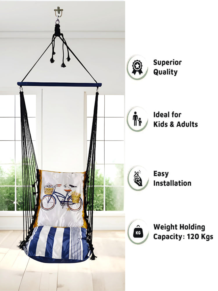 Cycle Printed Cotton Garden Hammock Swing For Adult & Kids Hammock Hanging Jhula Indoor & Outdoor For Home | Hanging Chair For Balcony, With 150 Kgs Weight Capacity
