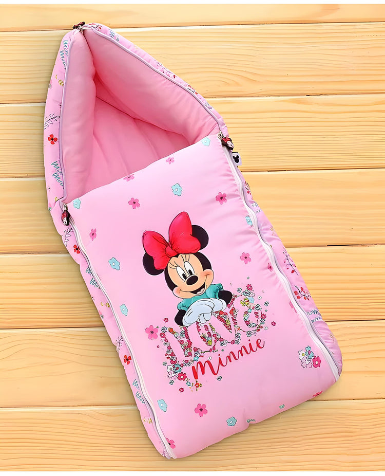 Love Minnie Printed 3 in 1 Baby Bed, Sleeping Bag & Carry Nest, Cotton Baby Bedding for New Born & Infant, Portable Bassinet, for Baby Carrying & Unisex Baby Sleeping Bed, 0 to 12M