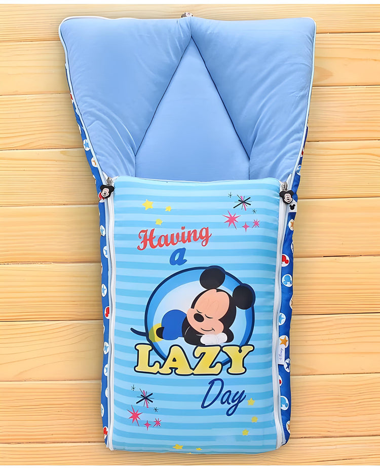 Blue Lazy Micky Printed 3 in 1 Baby Bed, Sleeping Bag & Carry Nest, Cotton Baby Bedding for New Born & Infant, Portable Bassinet, for Baby Carrying & Unisex Baby Sleeping Bed, 0 to 12M