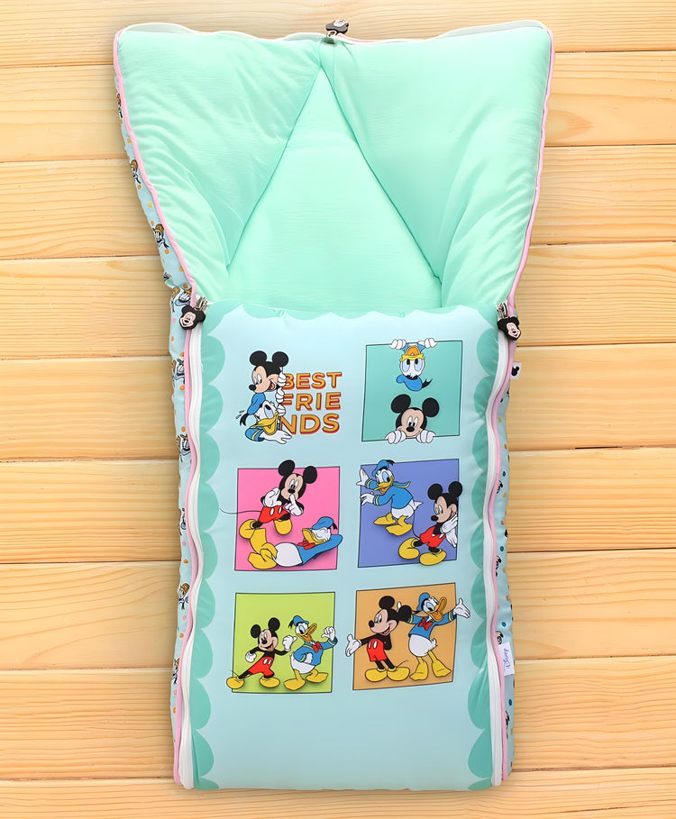 Micky's Friends Printed 3 in 1 Baby Bed, Sleeping Bag & Carry Nest, Cotton Baby Bedding for New Born & Infant, Portable Bassinet, for Baby Carrying & Unisex Baby Sleeping Bed, 0 to 12M