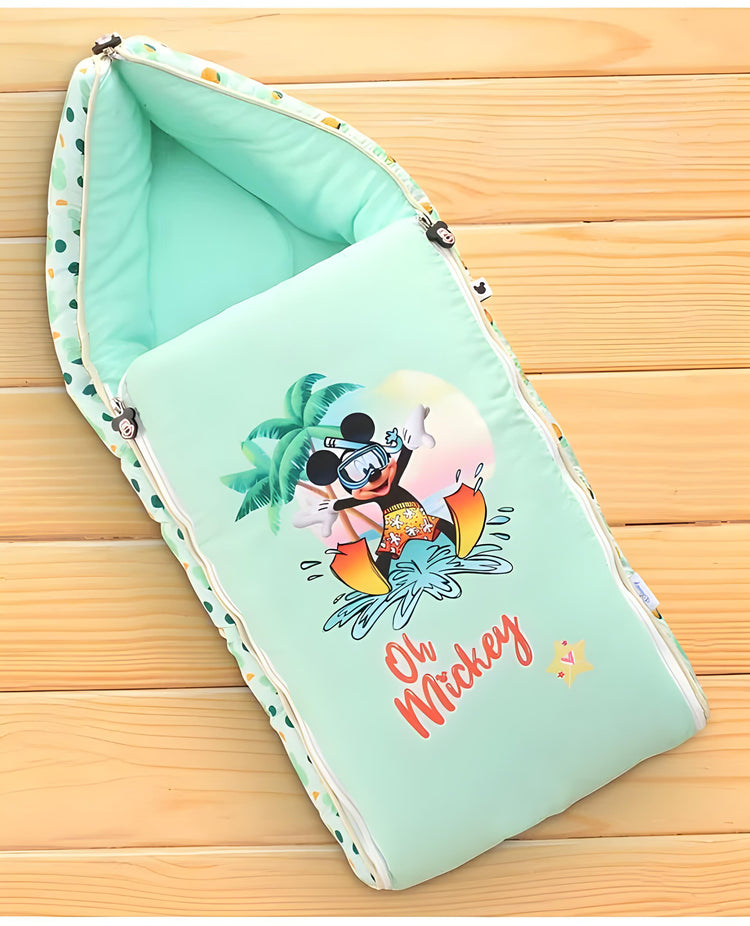 Ohh Mickey Printed 3 in 1 Baby Bed, Sleeping Bag & Carry Nest, Cotton Baby Bedding for New Born & Infant, Portable Bassinet, for Baby Carrying & Unisex Baby Sleeping Bed, 0 to 12M