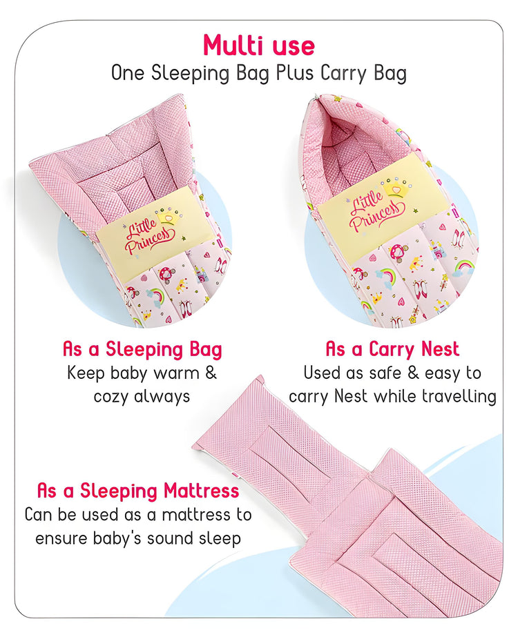 Little Princess 3 in 1 Baby Bed, Sleeping Bag & Carry Nest, Cotton Baby Bedding for New Born & Infant, Portable Bassinet, for Baby Carrying & Unisex Baby Sleeping Bed, 0 to 12M