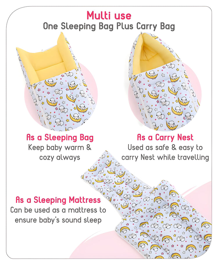 3 in 1 Baby Bed, Sleeping Bag & Carry Nest, Cotton Baby Bedding for New Born & Infant, Portable Bassinet, for Baby Carrying & Unisex Baby Sleeping Bed, 0 to 12M