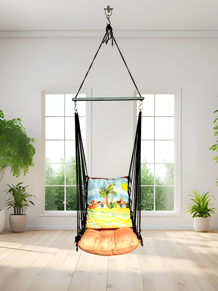 Beach Printed Cotton Garden Hammock Swing For Adult & Kids Hammock Hanging Jhula Indoor & Outdoor For Home | Hanging Chair For Balcony, With 150 Kgs Weight Capacity