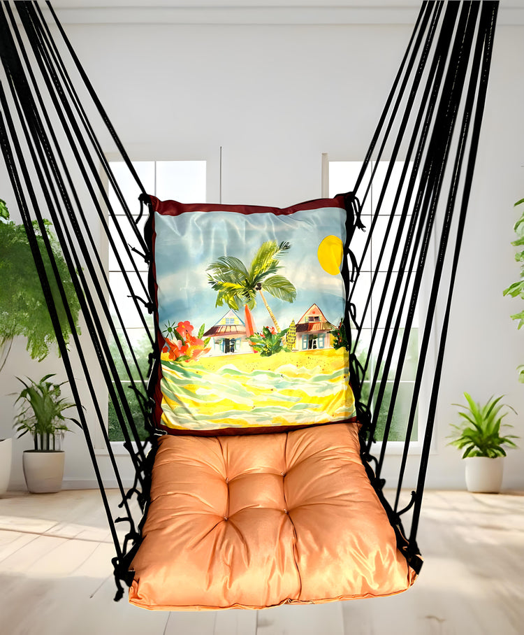 Beach Printed Cotton Garden Hammock Swing For Adult & Kids Hammock Hanging Jhula Indoor & Outdoor For Home | Hanging Chair For Balcony, With 150 Kgs Weight Capacity