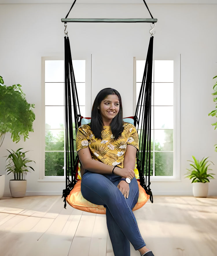 Beach Printed Cotton Garden Hammock Swing For Adult & Kids Hammock Hanging Jhula Indoor & Outdoor For Home | Hanging Chair For Balcony, With 150 Kgs Weight Capacity