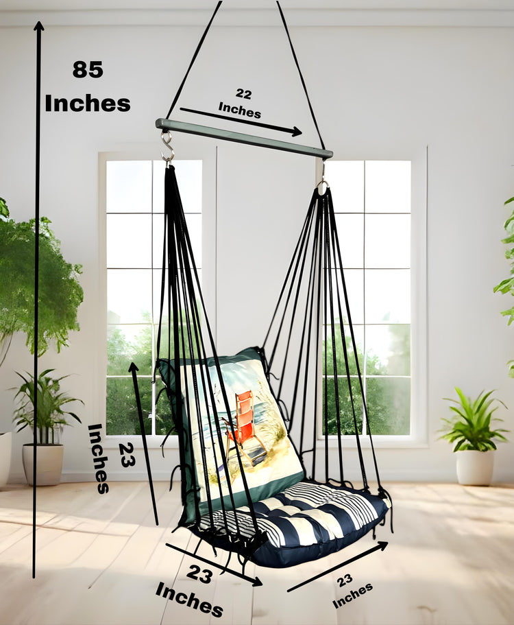 Blue Printed Cotton Garden Hammock Swing For Adult & Kids Hammock Hanging Jhula Indoor & Outdoor For Home | Hanging Chair For Balcony, With 150 Kgs Weight Capacity