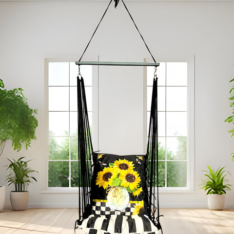Flower Printed Cotton Garden Hammock Swing For Adult & Kids Hammock Hanging Jhula Indoor & Outdoor For Home | Hanging Chair For Balcony, With 150 Kgs Weight Capacity