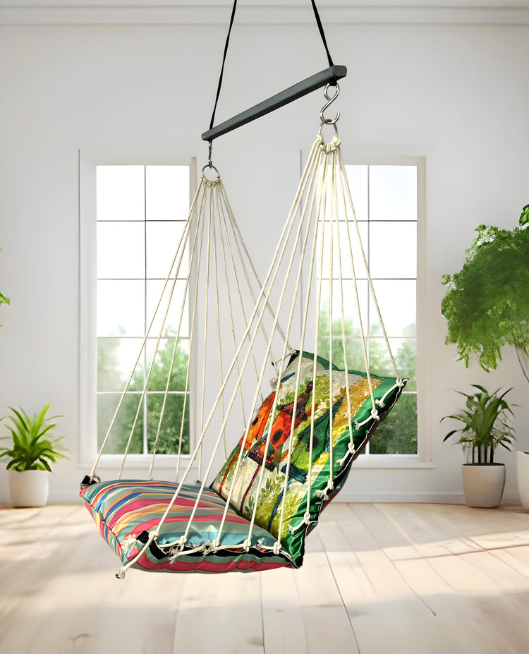Multicolor Printed Cotton Garden Hammock Swing For Adult & Kids Hammock Hanging Jhula Indoor & Outdoor For Home | Hanging Chair For Balcony, With 150 Kgs Weight Capacity