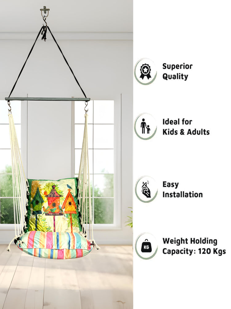 Multicolor Printed Cotton Garden Hammock Swing For Adult & Kids Hammock Hanging Jhula Indoor & Outdoor For Home | Hanging Chair For Balcony, With 150 Kgs Weight Capacity