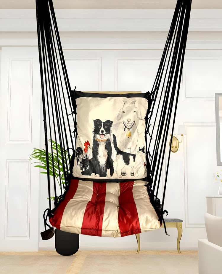 Animal Printed Cotton Garden Hammock Swing For Adult & Kids Hammock Hanging Jhula Indoor & Outdoor For Home | Hanging Chair For Balcony, With 150 Kgs Weight Capacity