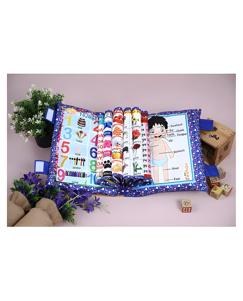 Blue Printed Velvet Learning Baby Pillow, Cushion, Toys, Soft Toys, Toddler Pillow, Kids Pillow for Baby Boy, Baby Girl Color