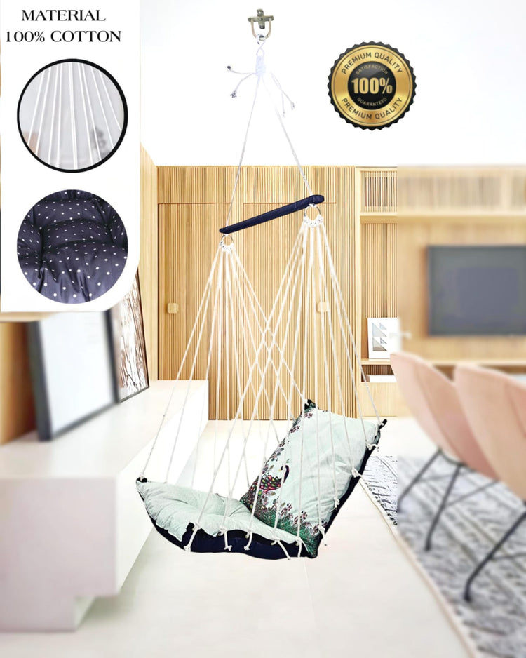 Peacock Printed Cotton Garden Hammock Swing For Adult & Kids Hammock Hanging Jhula Indoor & Outdoor For Home | Hanging Chair For Balcony, With 150 Kgs Weight Capacity