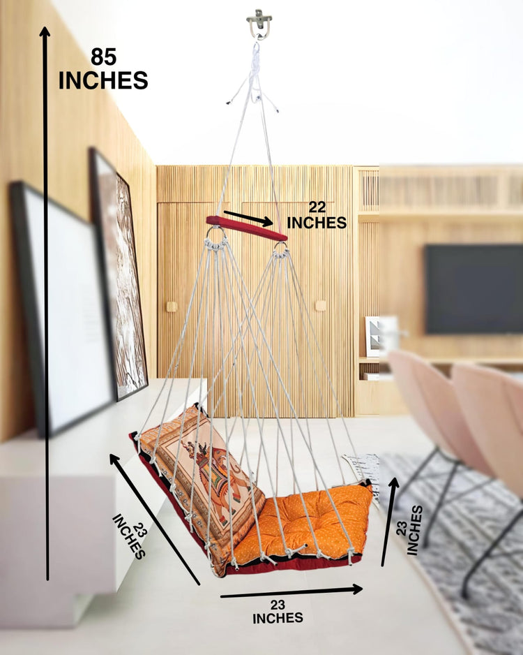 Elephant Print Cotton Garden Hammock Swing For Adult & Kids Hammock Hanging Jhula Indoor & Outdoor For Home | Hanging Chair For Balcony, With 150 Kgs Weight Capacity