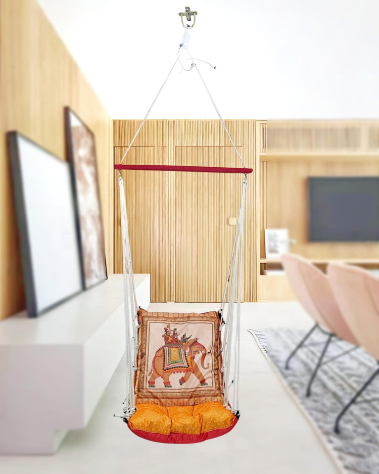 Elephant Print Cotton Garden Hammock Swing For Adult & Kids Hammock Hanging Jhula Indoor & Outdoor For Home | Hanging Chair For Balcony, With 150 Kgs Weight Capacity